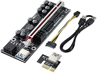 BEYIMEI PCIE Riser 1X to 16X GPU Riser Card V011-PRO, with 0.6m USB 3.0 Extension Cable - 2*6PIN Powered - 10 Solid Capacitors - Graphics Extender Riser Adapter for Bitcoin Ethereum Mining ETH (1pc)