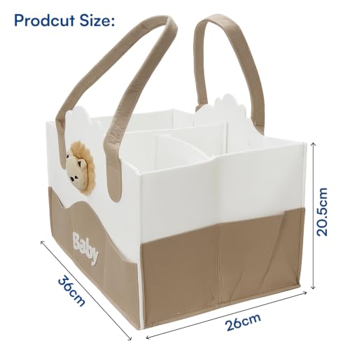 Image of House of Quirk Baby Diaper Caddy Organizer | Portable Nursery Storage Basket for Diapers & Wipes | Car Organizer for Newborn Essentials - Bear White