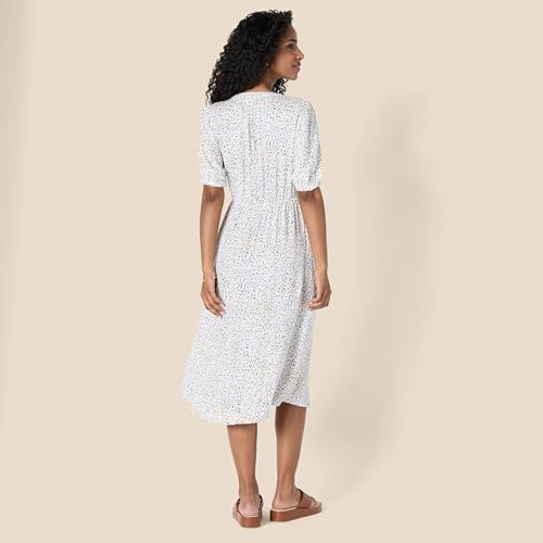 Image of Amazon Essentials Women's Fit and Flare Half-Sleeve Waisted Midi A-Line Dress with Pockets
