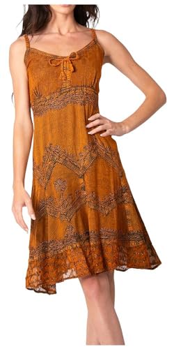 Image of Sakkas Stonewashed Rayon Adjustable Spaghetti Straps Mid Length Dress