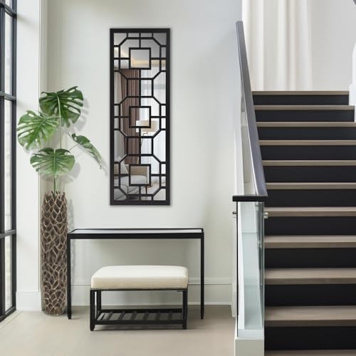 Howard Elliott Collection Aldrich Decorative Wall Mirror, Modern Grid Black Window Style Wall Mounted Hanging Mirror for Living Room, Hallway, Entryway and Bedroom, Black, 46.5 x 15.75 Inch