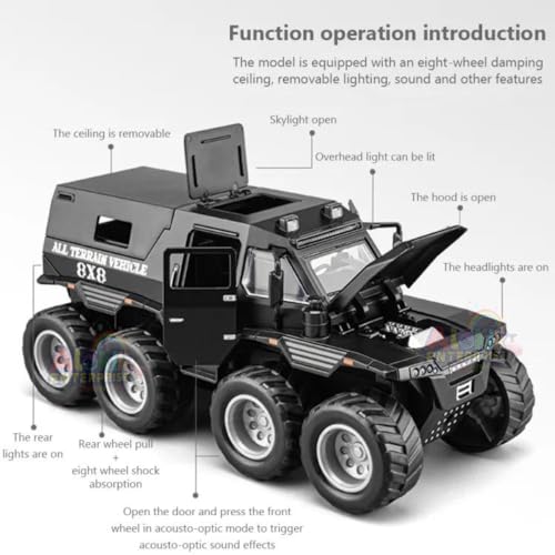 Image of Alokik Enterprise 8X8 Off-Road Refitted Model Adventure Suv Car 1 /24 Scale Monster Shaman Trucks Pickup Die-Cast Metal Model Cars With Sound And Light For Kids Age 3 Year And Up ?Black?