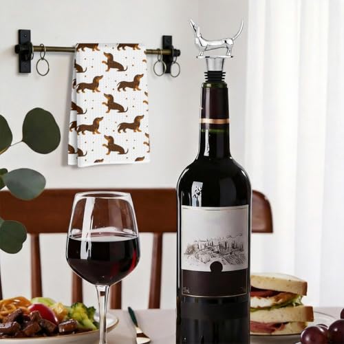 Image of Hanamiya Na Dachshund Kitchen Towels with Wine Bottle Stopper 24x14 Inch, Dachshund Gifts Reusable Dish Towels for Kitchen Bars Decor, Wine Gift Weiner Dog Gifts for Women Men Christmas Birthday Gift