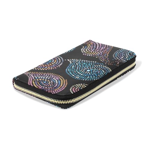 Long Wallets Leather Bifold Wallet for Women Wave Dot Leaf with Zipper Credit Card Holder Large Capacity4