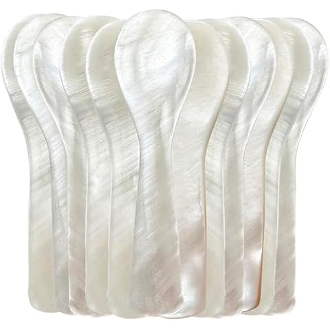 ThougrLyh Caviar Spoon 12pcs Mother of Pearl Spoons for Caviar Ice Cream Sauce 3.54 Inches Shell Spoon Cover