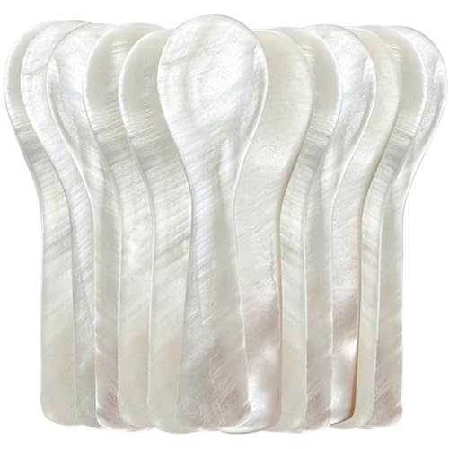ThougrLyh Caviar Spoon 12pcs Mother of Pearl Spoons for Caviar Ice Cream Sauce 3.54 Inches Shell