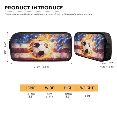 Image of Fire Football Pattern Pencil Case School Supplies for Boys Girl American Flag Storage Bag