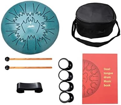 Nanrika Steel Tongue Drum, 12 Inch 13 Note, Percussion Instrument, Hand Pan Drum, With Bag, Music Book, Drumstick and Finger Cover (Malachite)