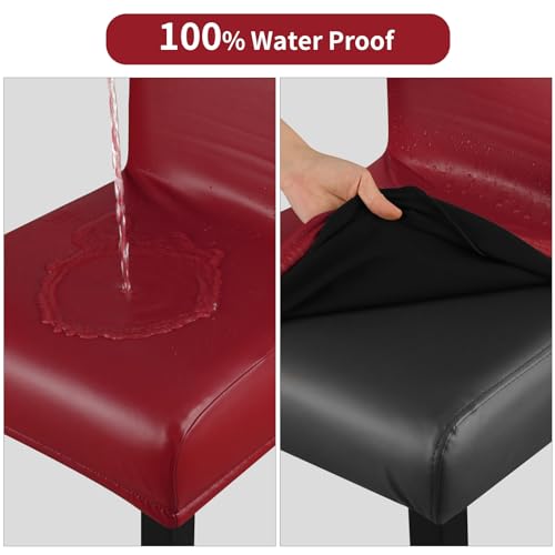 Image of YISUN Bar Stool Covers, Stretch Waterproof PU Bar Stool Slipcover Removable Washable Bar Stool Chair Covers, High Chair Cover with Elastic Bands (4 Pack, Red)