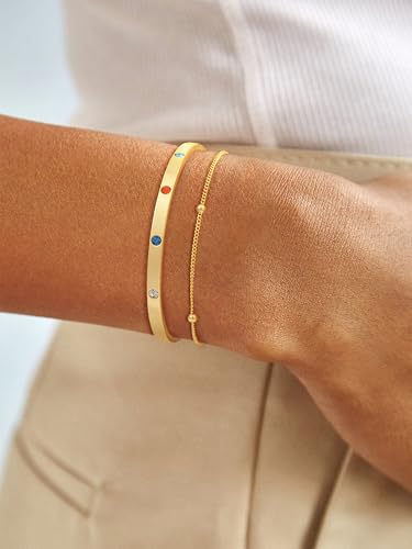 Bracelet for Women - Dainty Stack Bracelets Trendy Adjustable 14K Gold Plated Thin Paperclip Bead Box Satellite Figaro Cuban Link Chain Bracelet Set for Women Waterproof Jewelry Gift
