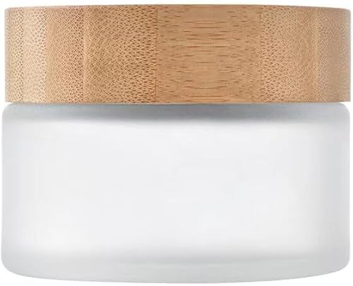 Botella de vidrio esmerilado con tapa de bambú de 3.4 fl oz, tarros de crema vacíos rellenables, contenedor cosmético, loción facial, caja de crema