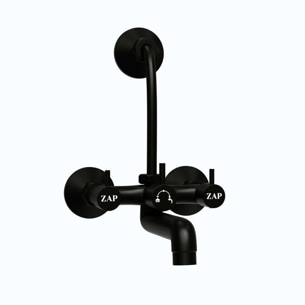 Zap Elixir Full Brass Black Matta Finish 2 in 1 Wall Mixer With Provision For Over Head Shower and Long Bend Pipe For Bathroom