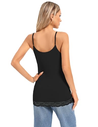 Image of Kate Kasin Women's Adjustable Spaghetti Strap Lace Trim Cami Tunic Tank Top 3PACK