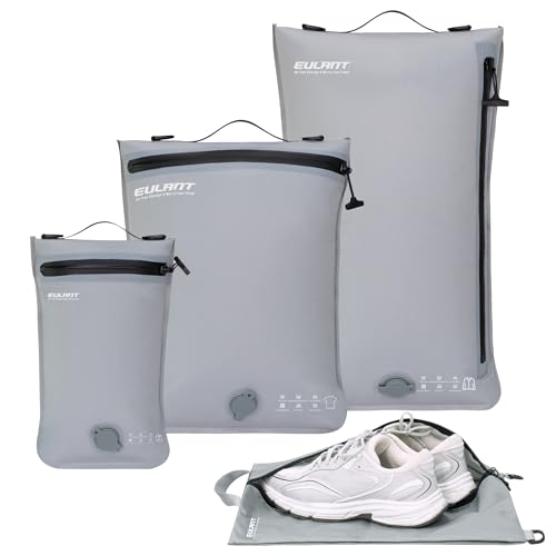 EULANT Bolsas Compresion Organizadoras Maleta para Viaje, 3 Bolsas Impermeables al Vacío + 1 Bolsa para Zapatos, organizador de viaje para equipaje de mano, IPX8 cremallera hermética