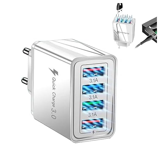 Caricatore USB Multiplo,4 Porte Caricatore USB da Muro,Caricatore USB C,Compatibile con la maggior parte degli smartphone e di altri prodotti digitali presenti sul mercato,Bianco