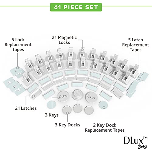 21 Magnetic Cabinet Locks 3 Keys, Child Safety 61-Piece Kit, Magnet Locks With New Upgraded Adhesive, Easy Installation, No-Drill Baby Proofing Locks To Childproof Cabinets & Drawers #TOP1