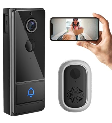 Sonnette sans Fil avec Camera, Sonnette WiFi sans Fil Exterieur IP66Etanche, Détection Humaine PIR,Vision Nocturne Couleur,Audio Bidirectionnel,Supporte Le Stockage Cloud,Supporte Uniquement 2,4 GHz