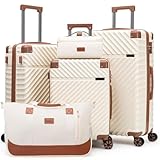 Luggage Sets 5 Piece with TSA Lock Spinner Wheels, Unisex Hard Case ABS Suitcase Set, Hardshell Lightweight Waterproof Travel Hardside Suitcases with Wheels for Women Men,Beige