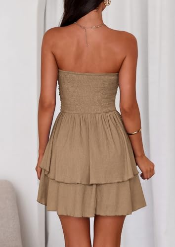 Image of PRETTYGARDEN Women's 2026 Summer Strapless Tube Mini Dress Off Shoulder Smocked Ruffle A Line Flowy Short Party Club Dresses