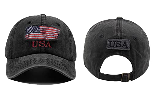 Image of IZUS Men's USA-Flag-Embroidered Baseball-Cap Washed-Cotton Dad-Tracker-Hat American-Independence-Day