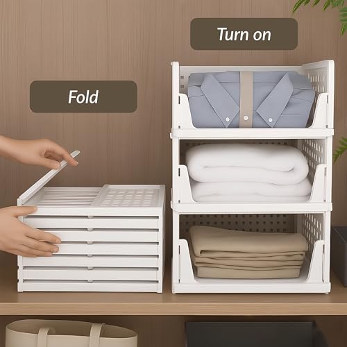 Image of Plantex 3-Tier Organizer for Wardrobe Cupboard for Clothes Foldable /Stackable Closet /Multi-Purpose Drawer Organizer (Plastic, White)
