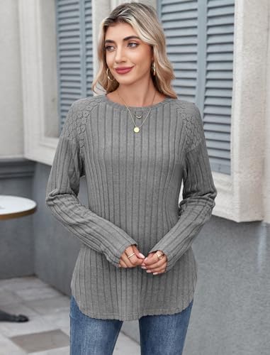 ZAFUL Long Sleeve Shirts for Women Lace Lightweight Top Sweaters Business Dressy Casual Tunic Blouse Side Split