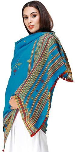 Image of Exotic India Women's Kutch Wool Shawl (SHV95--beige)