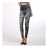 HXSZWJJ Frau Leggings Plus Größe Gamaschen Drucken Mock Taschen und Loch dünne Jeans-Leggings Damen Röhrenhose (Color : LightGray, Size : XXL)