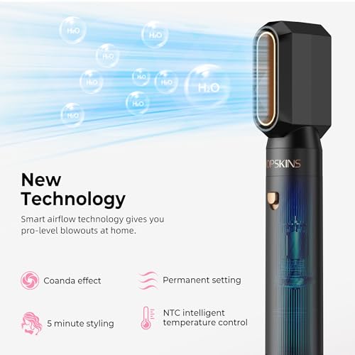 Image of 6 in 1 Hair Dryer Brush Hot Air Styler Detachable for Travel, Blow Dryer 3 Heat Settings to Straighten, Auto Curl, Volumize Home Salon Results Frizz-Free Shine All Hair Types (Pink-Black)