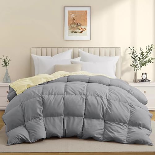 Image of 600 GSM Heavy Winter Comforter Double Bed Size (90 inchX100 inch) - 600 GSM Microfiber Super Soft Fluffy for Winter Comforter /Rajai /Duvet /Blanket Double Bed - Ivory /Silver Grey Color