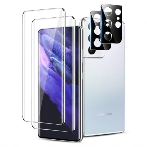 WILLONE 2+2 Pack for Samsung Galaxy S21 Ultra 5G Screen Protector (6.80 inches) with Camera Lens Protector Case Friendly Tempered Glass Film Fingerprint Unlock HD Clear