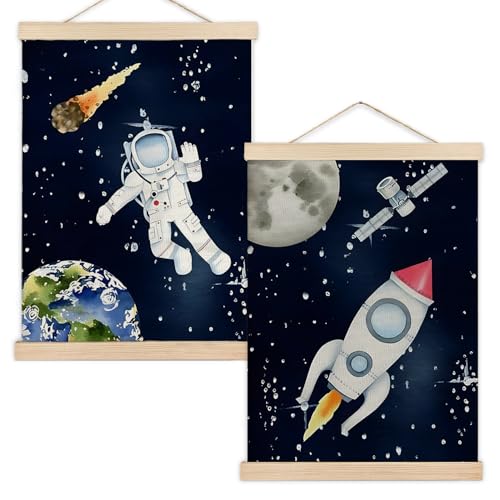 RYYCDOI Póster artístico de pared de astronauta y cohete del espa...