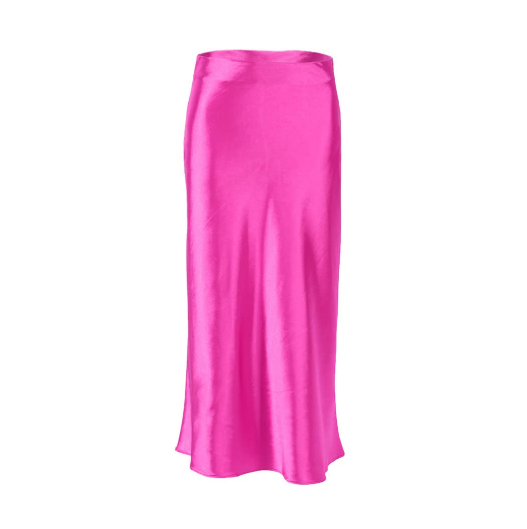 FULBHPRINT Estate Ufficio Signora Minigonna Casual Vita Alta Seta Gonne Lunghe Donne Raso High Street Aderente Gonne, rosa, L