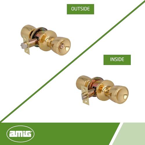 Amig - Schlosssatz im Becherstil | Mit Außenschlüssel | Eingangsnuss 60/70 mm | Quadratische Kante | Messing | Mattes Gold | Türstärke von 35 bis 45 mm