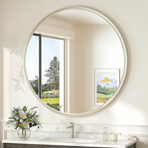 TokeShimi 36" Brushed Nickel Round Mirror
