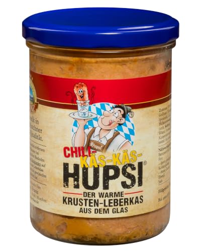 Hupsi Leberkäse im Glas original - Chilli KÄS KÄS 380 g - In 25-30min verzehrfertig - Bayerischer Leberkas zum Aufbacken aus Familienmetzgerei in München