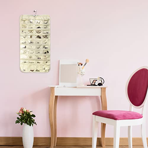 Wiftrey 2 Pack Hanging Jewelry Organizer With 80 Pockets ,Double Sided Closet Earring Storage For Necklace Bracelet With Hanger,Beige #TOP5