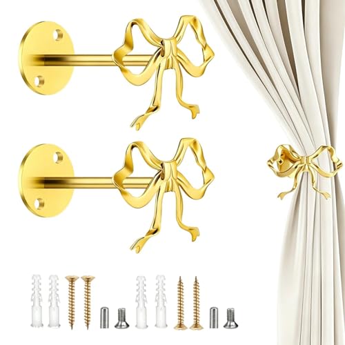 Paquete de 2 alzapaños dorados – Ganchos de metal montados en la pared, soportes decorativos modernos, elegantes alzapaños de aleación para dormitorio, sala de estar, baño, oficina
