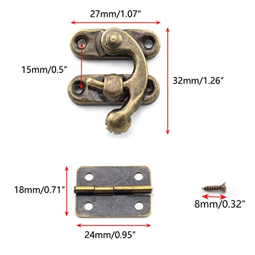 Sdtc Tech Retro Design Jewelry Box Antique Right Latch Hook And Vintage Bronze Hinge With Matching Screws Kit For Decorative Cabinet Small Wooden Box Project (2X Hasp Catch + 4X Hinges) #TOP2