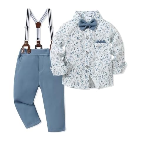 SANMIO Toddler Boy Outfits Boys Dress Shirt+Bowtie + Suspender Pants Toddler Suits Boy Wedding Formal Clothes Cover