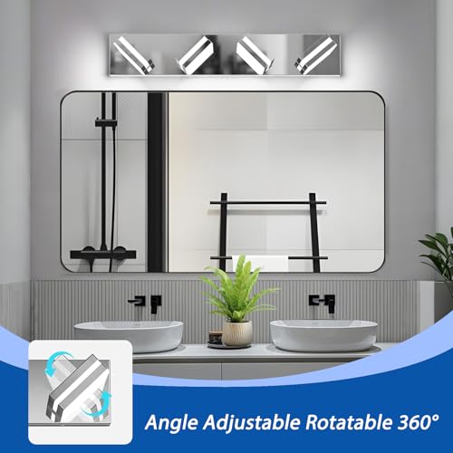 Image of IZORRO LED Modern Bathroom Lights Fixtures(4-Light,Dimmable,360Rotate),Chrome Acrylic Wall Lighting,Vanity Lights for Bathroom Over Mirror - 6000k 24In (No Assembly Required)