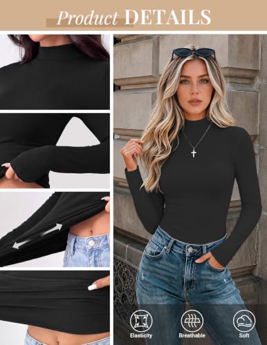 Ekouaer Women Mock Turtleneck Tops Long Sleeve Shirts Thermal Base Layer - image 5