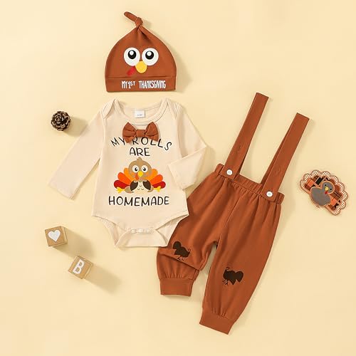 Baby Boy Thanksgiving Outfit Turkey Romper+Suspender Pants My 1st Thanksgiving Clothes2