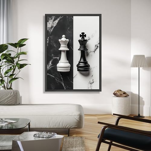 Tableau d'échecs en noir et blanc déco murale moderne 60x80