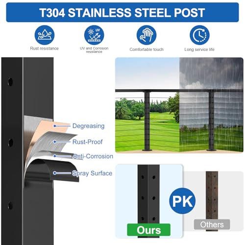Image of 36 inch Cable Railing Corner Post(Post 35 inchx2 inchx2 inch), 2 Pack 90 L-Drilled Flat Top Corner Post, Stainless Steel Black Surface Mount Deck Cable Railing Post for Indoor Outdoor, MY08-C