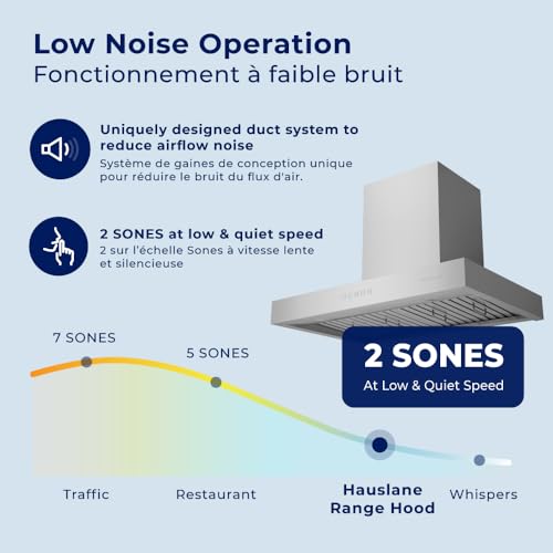 Image of Hauslane Wall Mount Range Hood 30 inch WM-730 Low Noise 4 Speed Performance Contemporary Design, Chef Model, Full-Size Handles, Professional-Grade Baffle Filters, LED Lamps, Stainless Steel