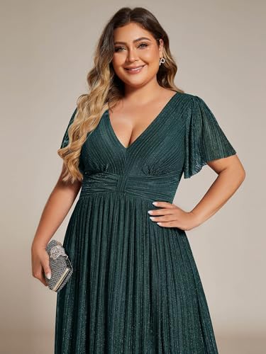 Image of Ever-Pretty Women's Plus Size Glitter Formal Dresses for Curvy Women A Line V Neck Gala Mother of Bride Dress Evening Gown