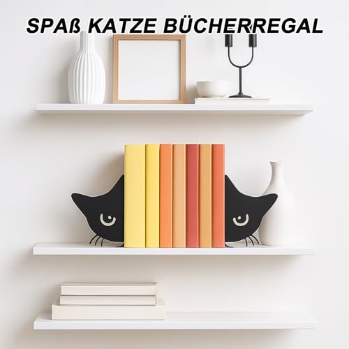 Buchstütze Katze Metall - Metall Buchstützen mit Katzen, Schwarz Katze Buchstütze Kinder Bookends für Zuhause,Schule,Büro, Katz Dekorative Buchstütze,Buchhalter Regal Bücher Deko,18x15x4cm