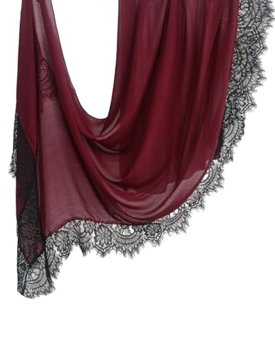 JUMISEE Elegant Floral Lace Hijab Scarf for Women Soft Cotton Head Wrap Instant Hijab Long Scarves Evening Dress Shawl