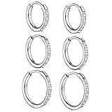 Juego de 3 pares de pendientes de aro de acero inoxidable quirúrgico con circonita AAA+, Circonia cúbica